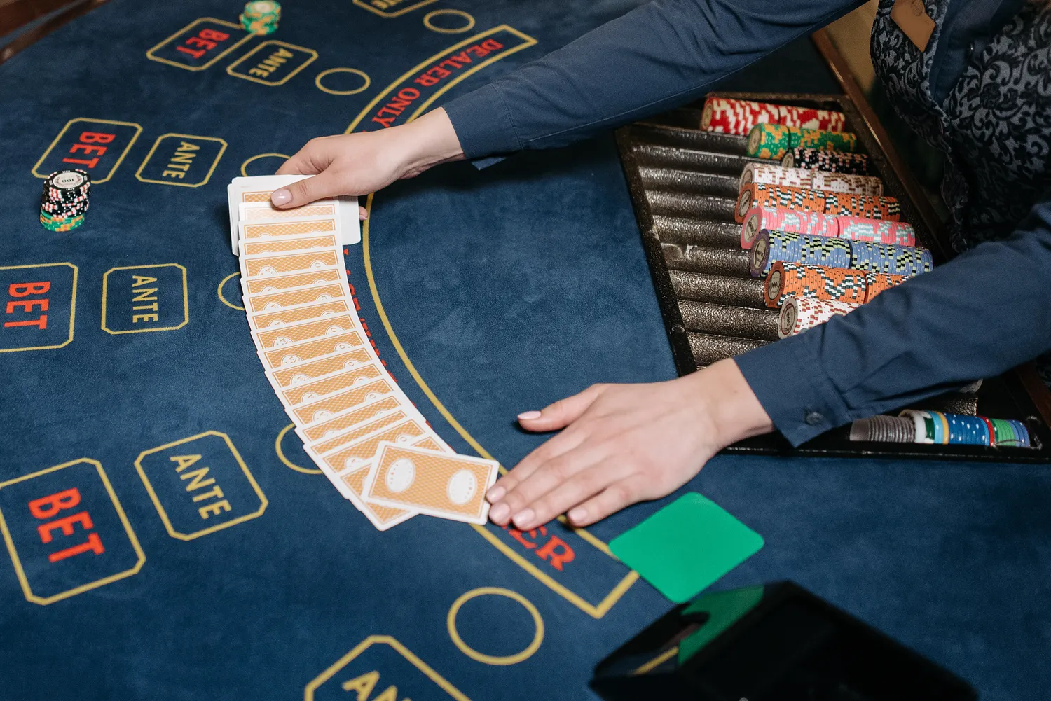Professional card spread at live casino table